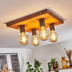 Plafonnier Amnicon Bois Fonce, Noir, 4 Lumieres
