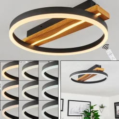 Plafonnier Angtasom Led Brun, Couleur Bois, Noir, 1 Lumiere, Telecommandes