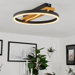 Plafonnier Angtasom Led Brun, Couleur Bois, Noir, 1 Lumiere, Telecommandes