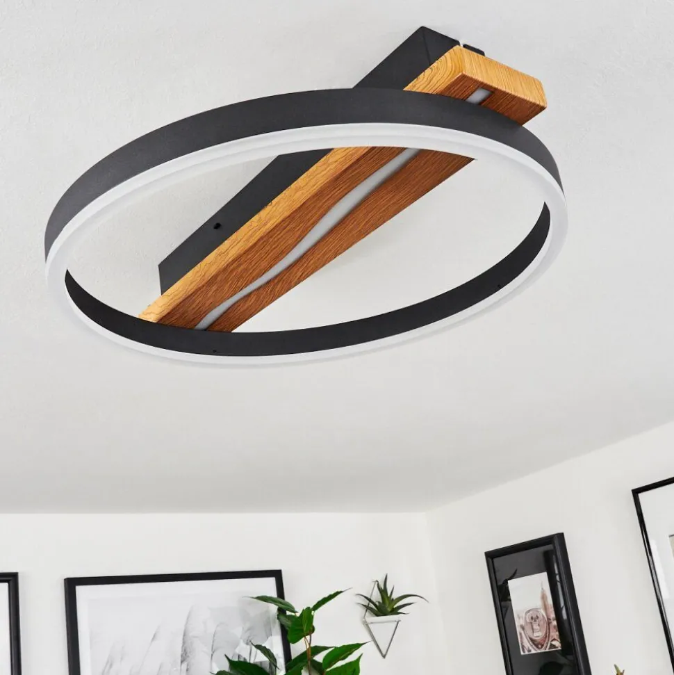Plafonnier Angtasom Led Brun, Couleur Bois, Noir, 1 Lumiere, Telecommandes