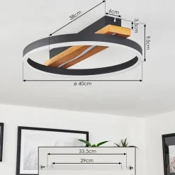 Plafonnier Angtasom Led Brun, Couleur Bois, Noir, 1 Lumiere, Telecommandes