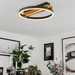Plafonnier Angtasom Led Brun, Couleur Bois, Noir, 1 Lumiere, Telecommandes