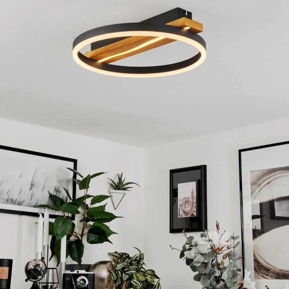 Plafonnier Angtasom Led Brun, Couleur Bois, Noir, 1 Lumiere, Telecommandes