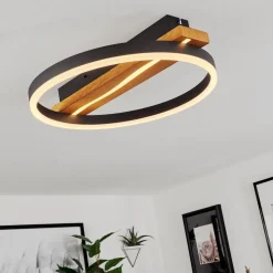 Plafonnier Angtasom Led Brun, Couleur Bois, Noir, 1 Lumiere, Telecommandes