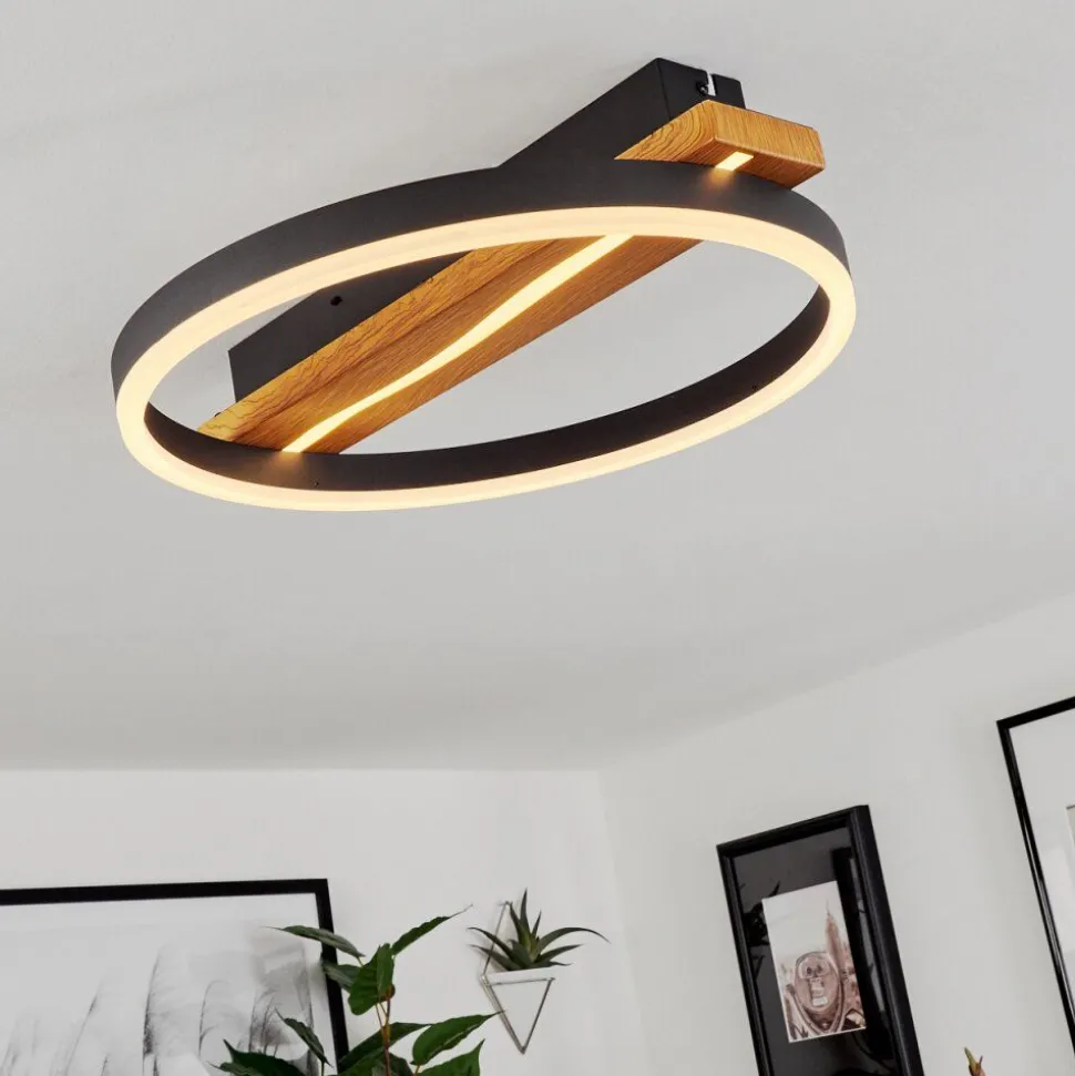 Plafonnier Angtasom Led Brun, Couleur Bois, Noir, 1 Lumiere, Telecommandes