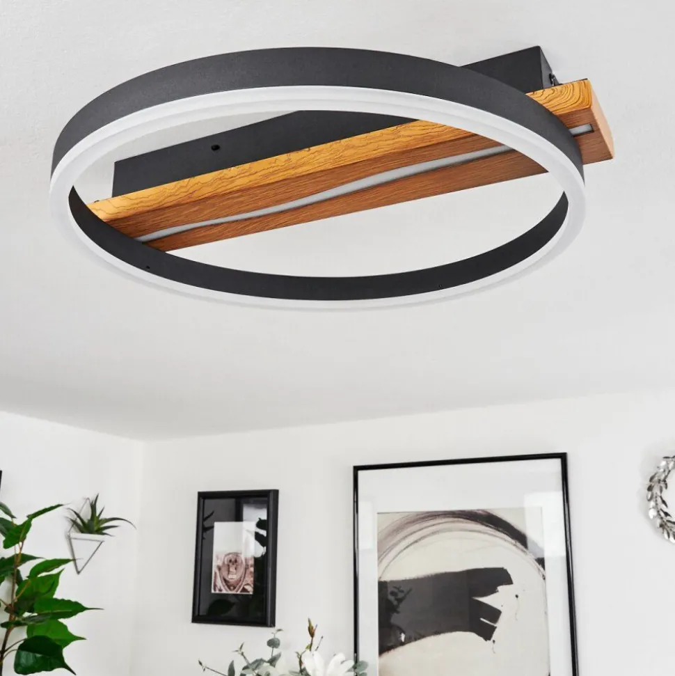 Plafonnier Angtasom Led Brun, Couleur Bois, Noir, 1 Lumiere, Telecommandes
