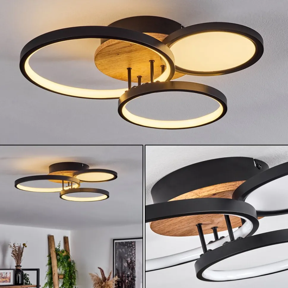 Plafonnier Avelal Led Brun, Couleur Bois, Noir, 1 Lumiere