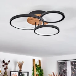Plafonnier Avelal Led Brun, Couleur Bois, Noir, 1 Lumiere