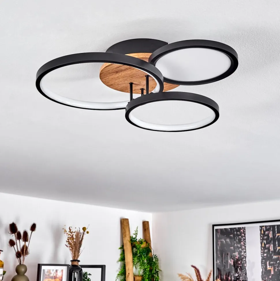 Plafonnier Avelal Led Brun, Couleur Bois, Noir, 1 Lumiere