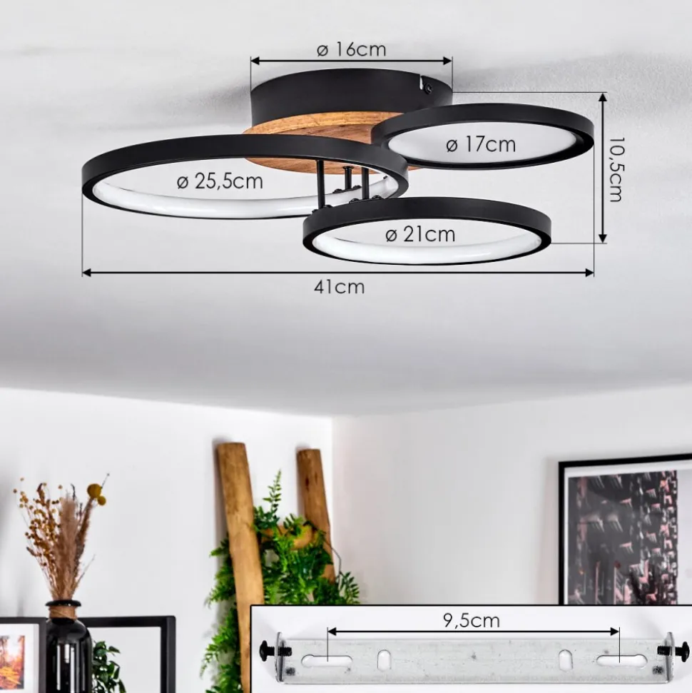 Plafonnier Avelal Led Brun, Couleur Bois, Noir, 1 Lumiere