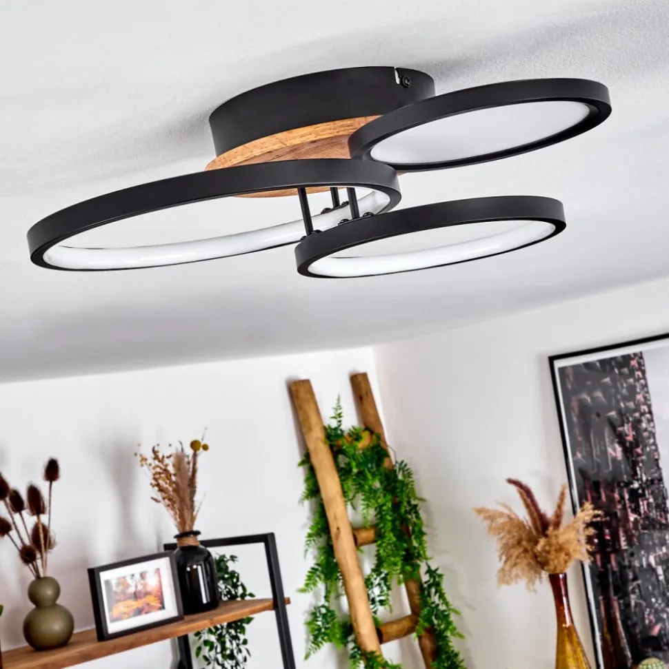 Plafonnier Avelal Led Brun, Couleur Bois, Noir, 1 Lumiere