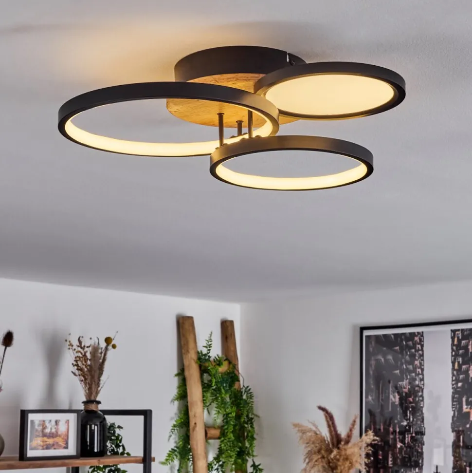 Plafonnier Avelal Led Brun, Couleur Bois, Noir, 1 Lumiere