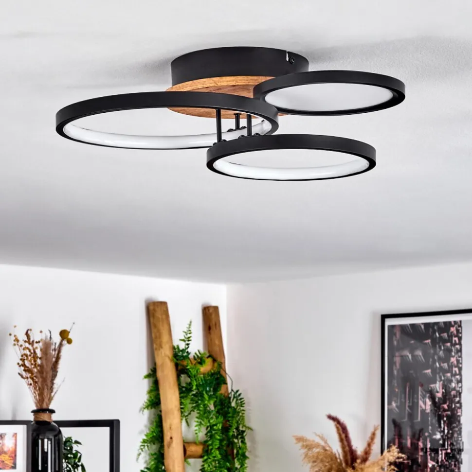 Plafonnier Avelal Led Brun, Couleur Bois, Noir, 1 Lumiere