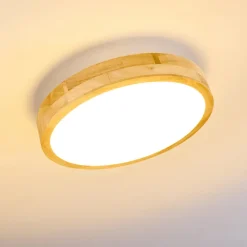 Plafonnier Bagaha Led Bois Clair, 1 Lumiere, Telecommandes