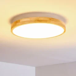 Plafonnier Bagaha Led Bois Clair, 1 Lumiere, Telecommandes