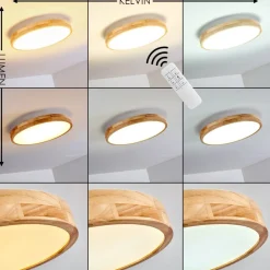 Plafonnier Bagaha Led Bois Clair, 1 Lumiere, Telecommandes