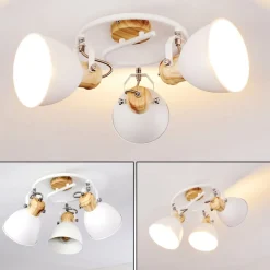 Plafonnier Banjul Bois Clair, Blanc, 3 Lumieres