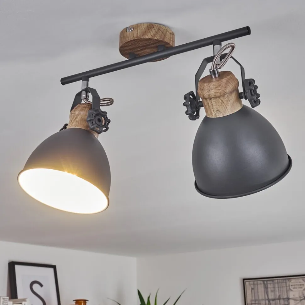 Plafonnier Banjul Gris, Bois Clair, 2 Lumieres