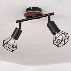 Plafonnier Baripada Bois Fonce, Noir, 2 Lumieres