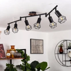 Plafonnier Baripada Bois Fonce, Noir, 6 Lumieres