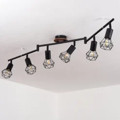Plafonnier Baripada Bois Fonce, Noir, 6 Lumieres