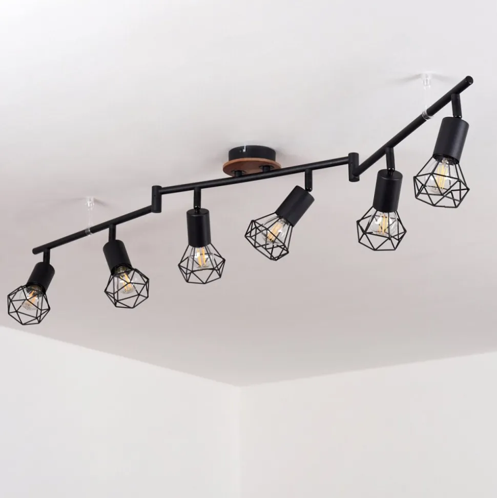 Plafonnier Baripada Bois Fonce, Noir, 6 Lumieres