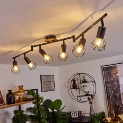 Plafonnier Baripada Bois Fonce, Noir, 6 Lumieres