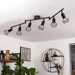 Plafonnier Baripada Bois Fonce, Noir, 6 Lumieres