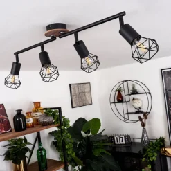 Plafonnier Baripada Bois Fonce, Noir, 4 Lumieres