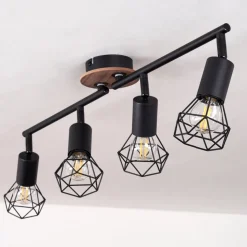 Plafonnier Baripada Bois Fonce, Noir, 4 Lumieres