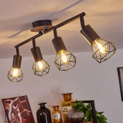 Plafonnier Baripada Bois Fonce, Noir, 4 Lumieres
