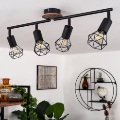 Plafonnier Baripada Bois Fonce, Noir, 4 Lumieres