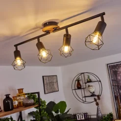 Plafonnier Baripada Bois Fonce, Noir, 4 Lumieres
