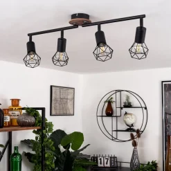 Plafonnier Baripada Bois Fonce, Noir, 4 Lumieres