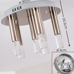 Plafonnier Basvuly Led Nickel Mat, 6 Lumieres