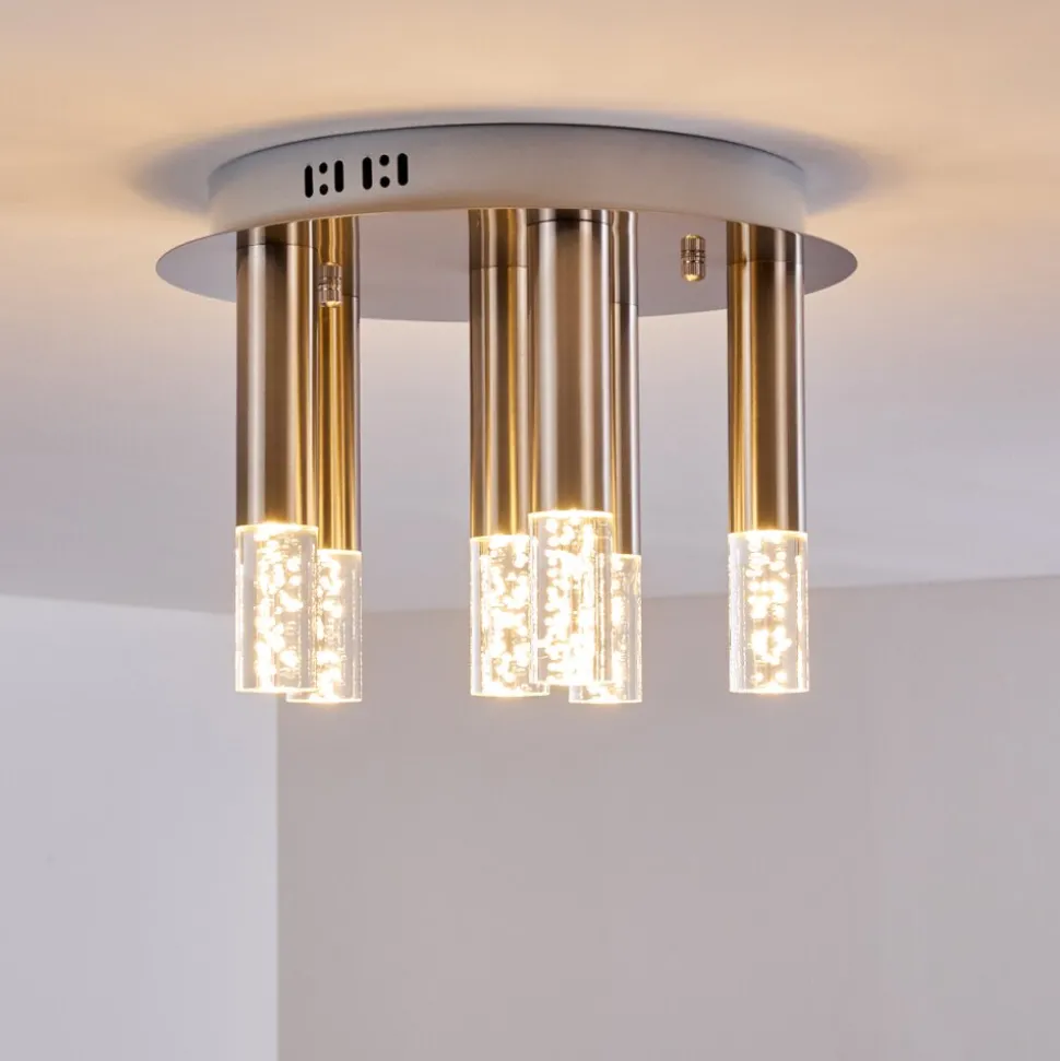 Plafonnier Basvuly Led Nickel Mat, 6 Lumieres