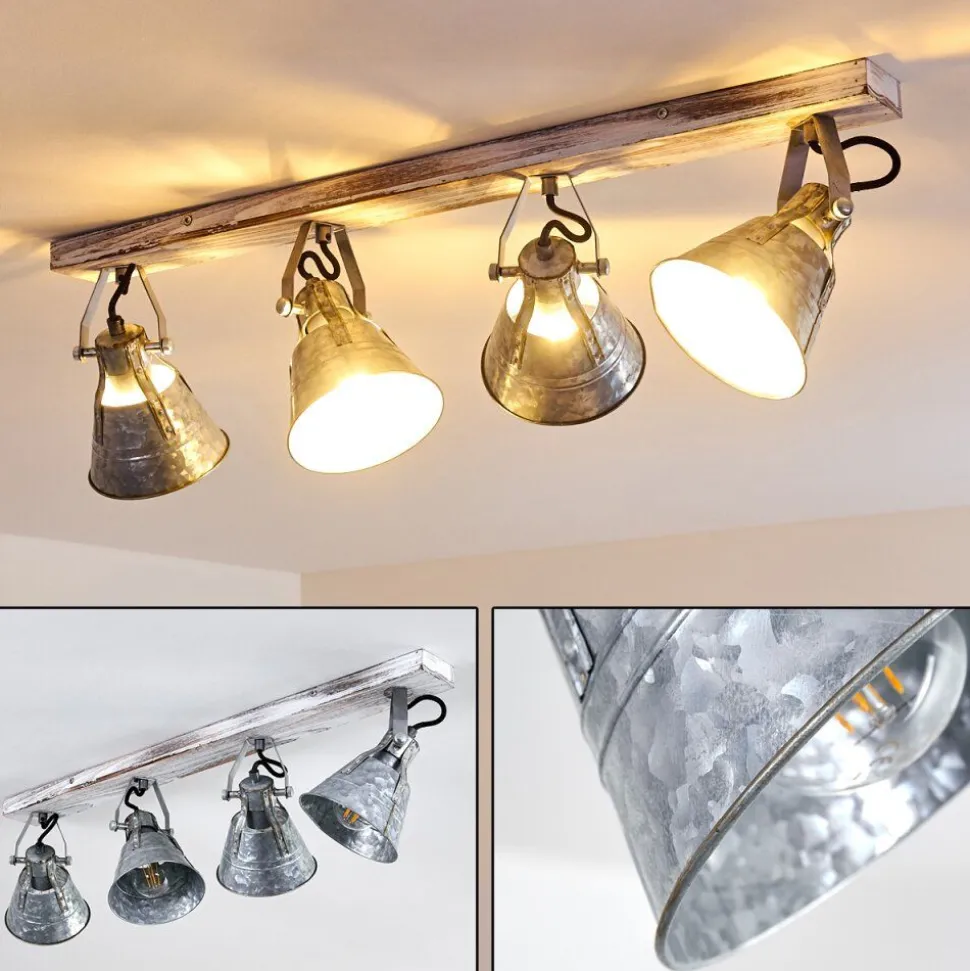 Plafonnier Berkeley Bois Clair, Zingue, 4 Lumieres