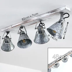 Plafonnier Berkeley Bois Clair, Zingue, 4 Lumieres