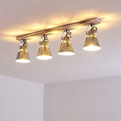 Plafonnier Berkeley Bois Clair, Zingue, 4 Lumieres