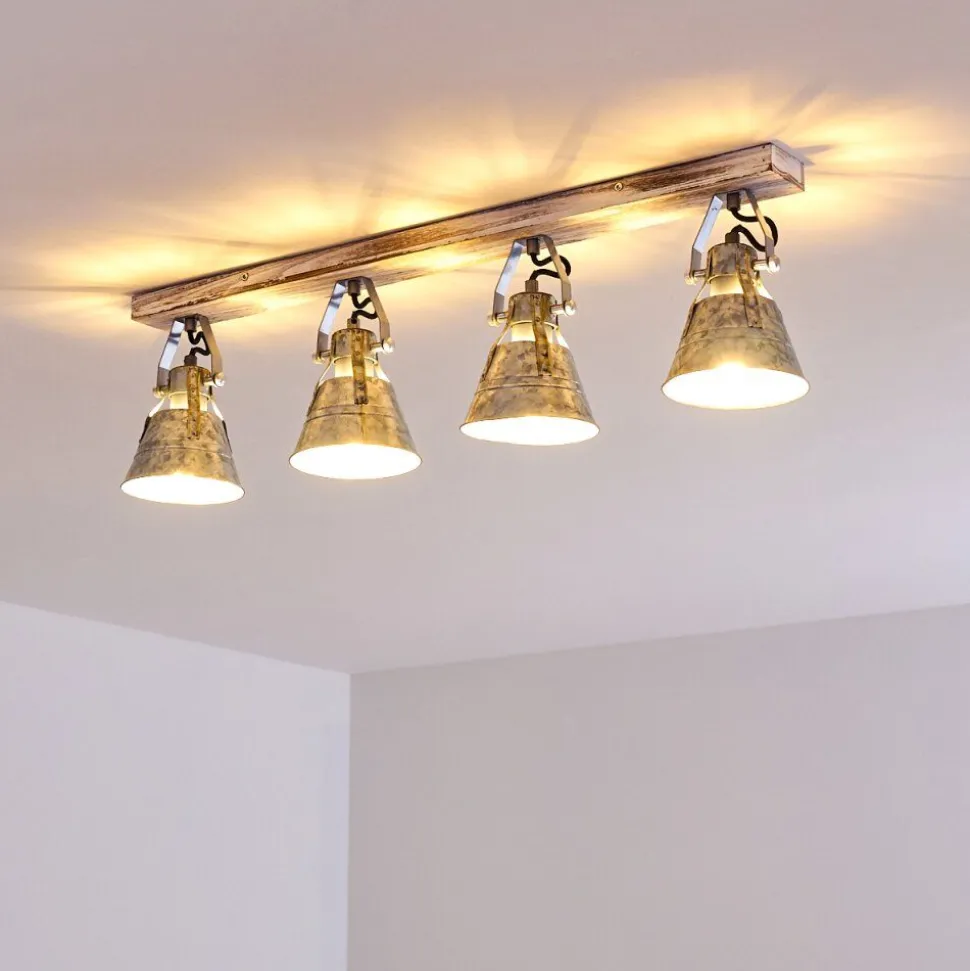 Plafonnier Berkeley Bois Clair, Zingue, 4 Lumieres