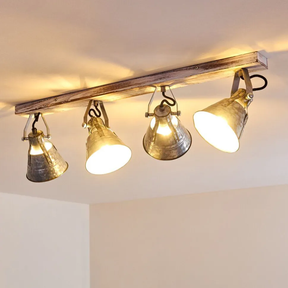 Plafonnier Berkeley Bois Clair, Zingue, 4 Lumieres