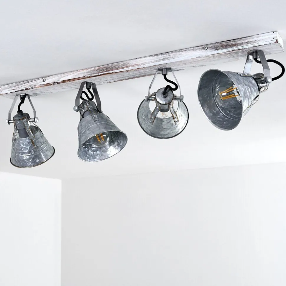 Plafonnier Berkeley Bois Clair, Zingue, 4 Lumieres