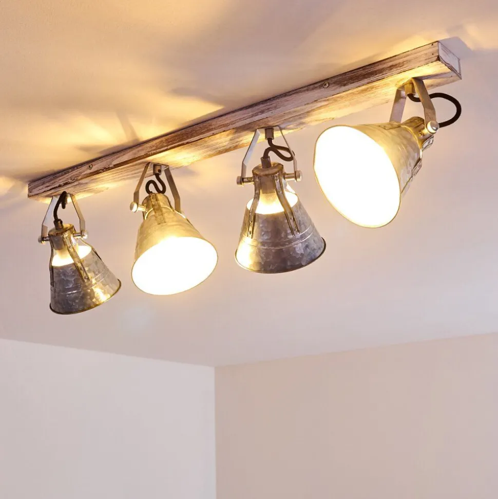 Plafonnier Berkeley Bois Clair, Zingue, 4 Lumieres