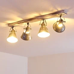 Plafonnier Berkeley Bois Clair, Zingue, 4 Lumieres