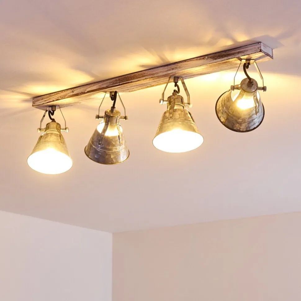 Plafonnier Berkeley Bois Clair, Zingue, 4 Lumieres