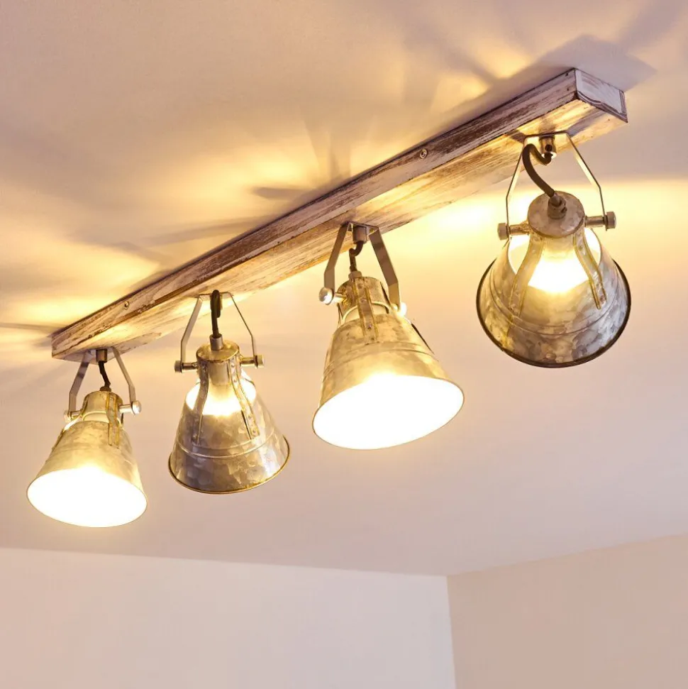 Plafonnier Berkeley Bois Clair, Zingue, 4 Lumieres