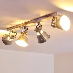 Plafonnier Berkeley Bois Clair, Zingue, 4 Lumieres