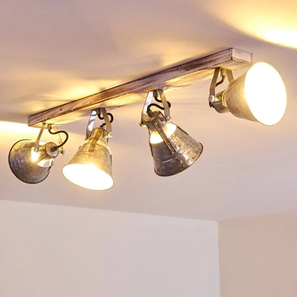Plafonnier Berkeley Bois Clair, Zingue, 4 Lumieres