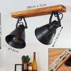 Plafonnier Berkeley Bois Fonce, Noir, 2 Lumieres
