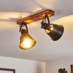 Plafonnier Berkeley Bois Fonce, Noir, 2 Lumieres